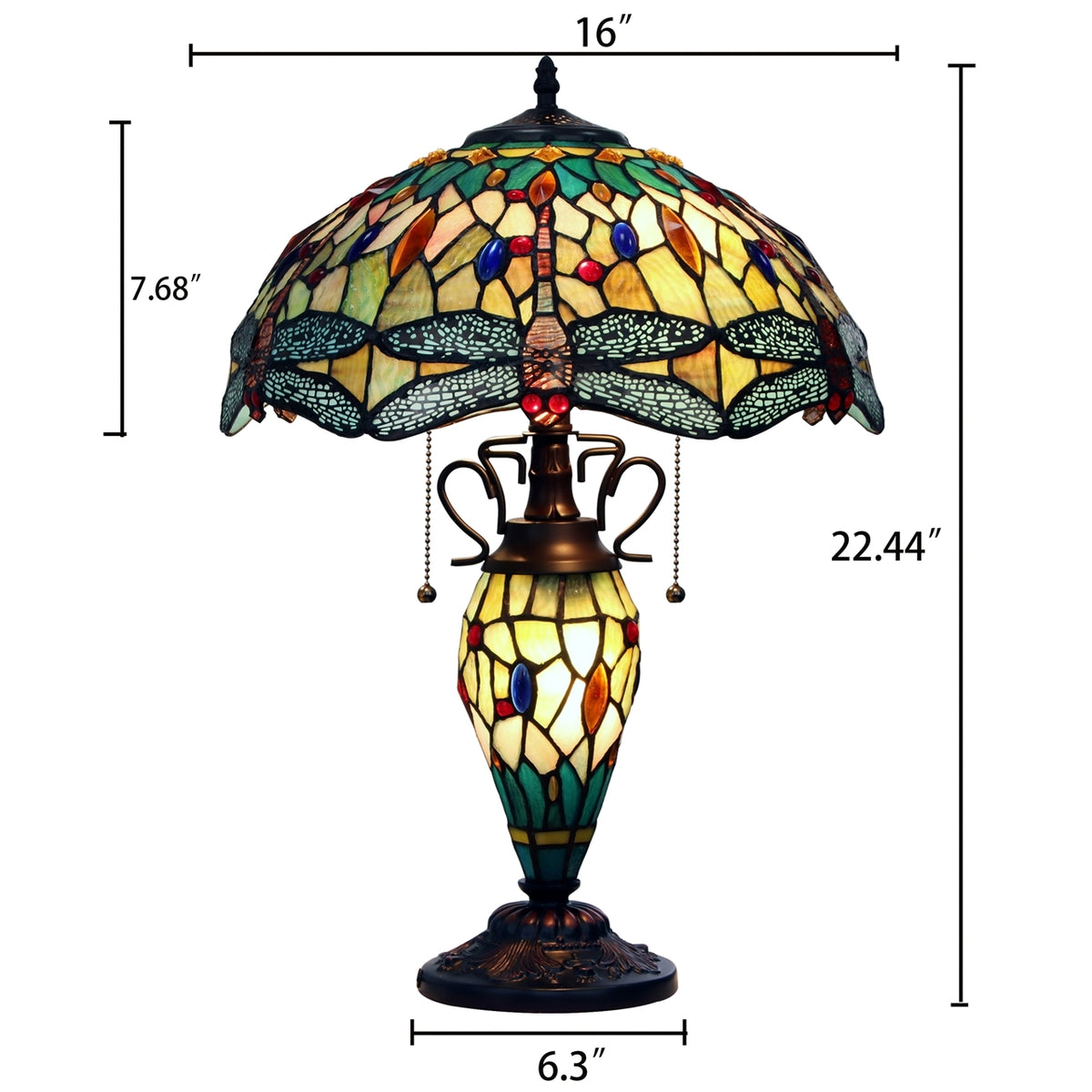 EMPRESS Tiffany-style Dark Bronze 3 Light Double Lit Table Lamp 16" Shade