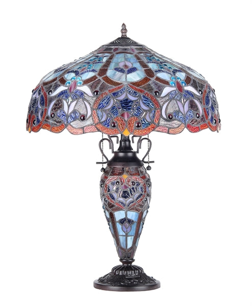 "SADIE" Tiffany-style Victorian 3 Light Double Lit Table Lamp 18" Shade