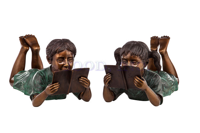 BOY AND GIRL READING BOOKS (PAIR)