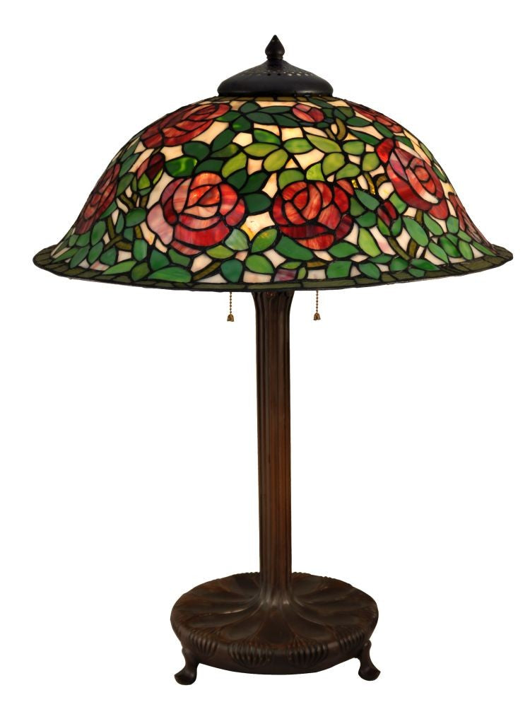 Museum Quility Rose Tiffany Lamp with Bronze Base