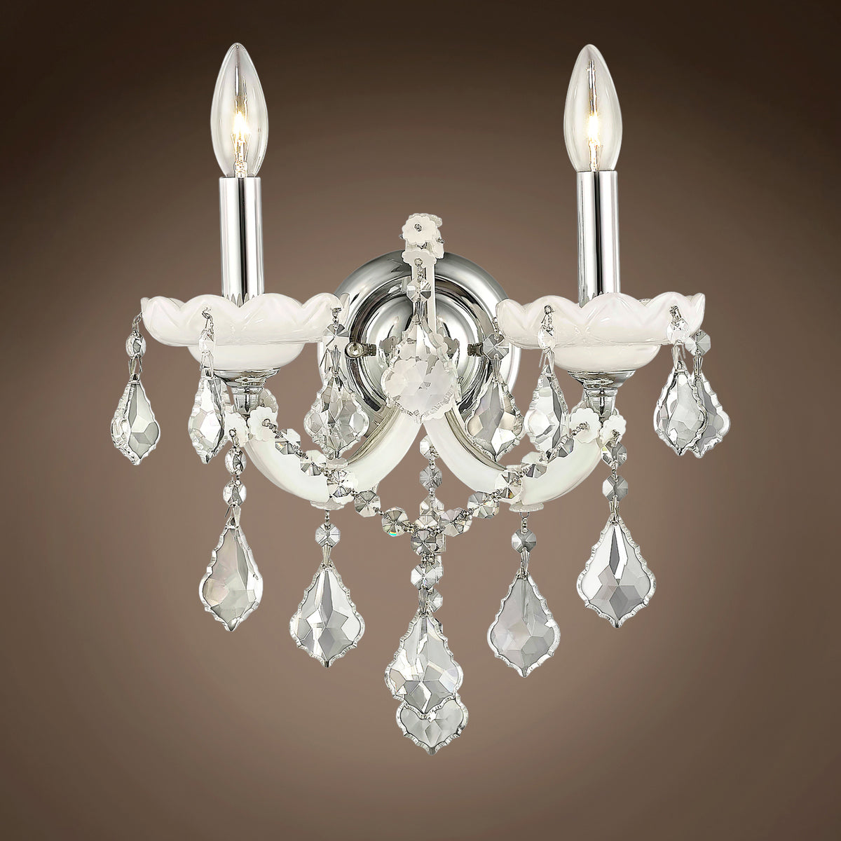 2 LT MARIA THERESA RARE WHITE GLASS CLEAR CRYSTAL CHROME FINISH