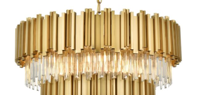 32" Satin Gold 4 tier Crystal Pendent