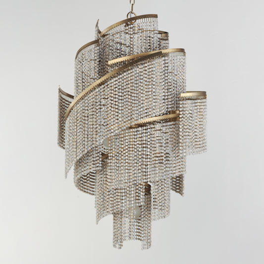 7 Light Cascading Wooden Beaded Chandelier