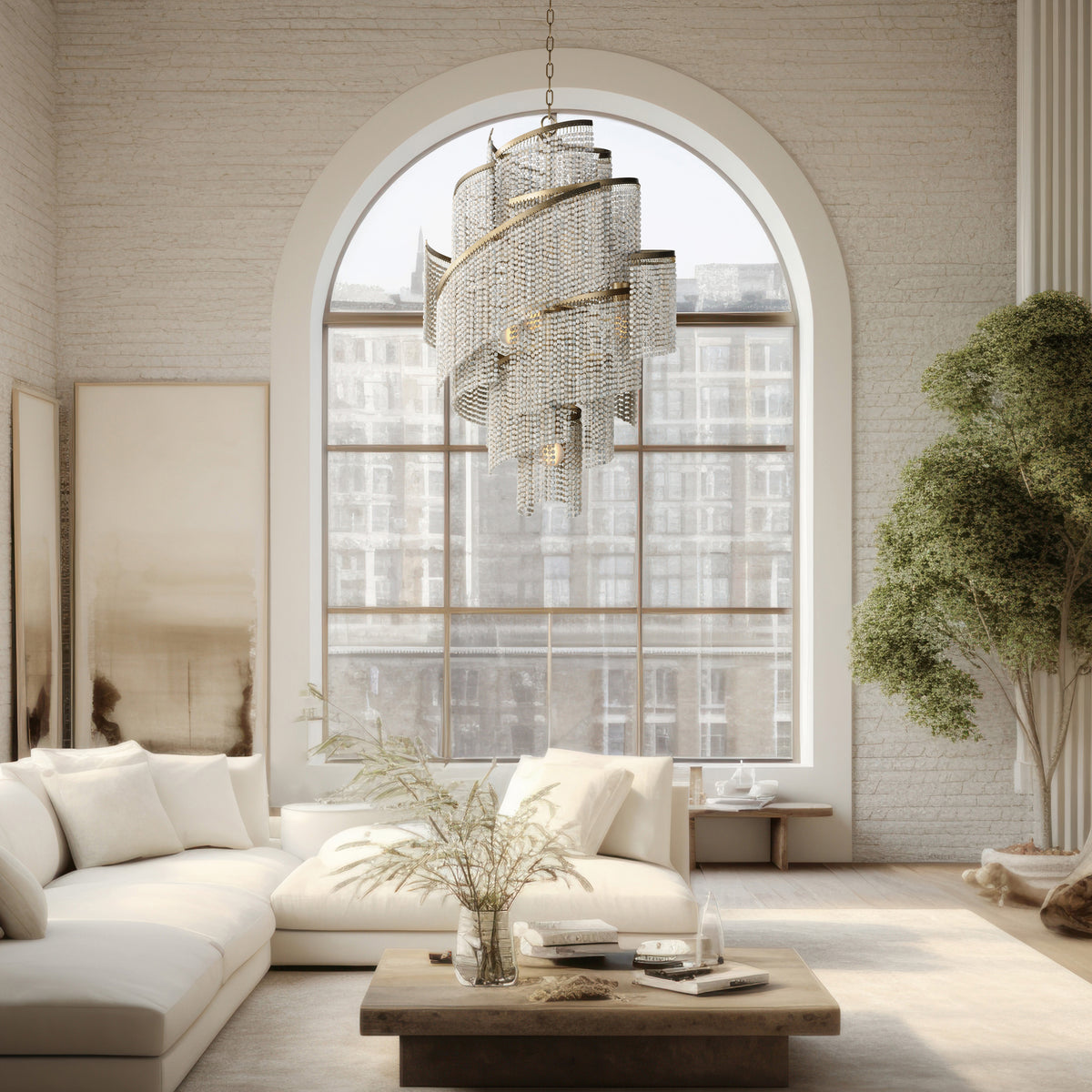 7 Light Cascading Wooden Beaded Chandelier