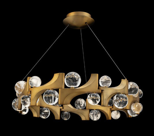 AMORINA CHANDELIER IN AGED BRASS FINISH AND OPTIC HAZE QUARTZ CRYSTAL
