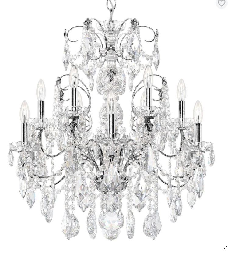 30" CENTURY 12 LIGHT CHANDELIER POLISHED SILVER FINISH