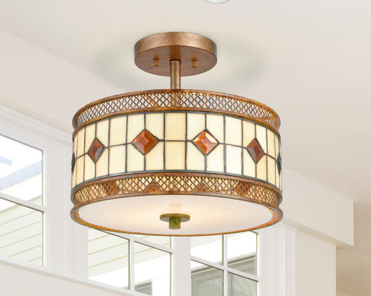Minerals 14"W Tiffany Semi Flush Mount