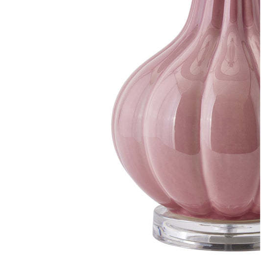 PASTEL PINK FLUTED CERAMIC TABLE LAMP ON ACRYLIC BASE