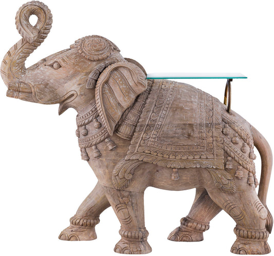 Elephant Cockail Table In Carved Mango Wood And Natural Finish