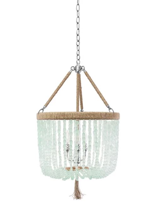 Moriah Coastal Recycled Glass Beads Chrome Hardware Chandelier - 18"