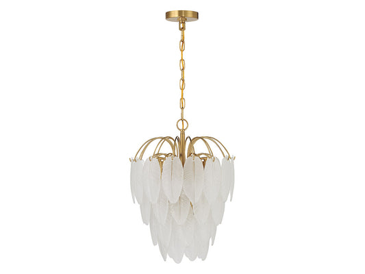 5-Light Frosted Glass Feather Chandelier in Warm Brass by Breegan Jane