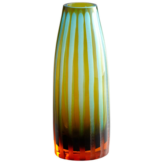 Small Cyan And Orange Striped Vase