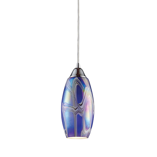 Iridescence 1-Light Storm Blue Pendant in Satin Nickel