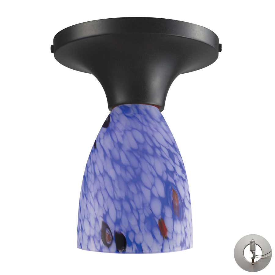 Celina 1 Light Semi Flush in Dark Rust and Starburst Blue Glass - Includes Adapter Kit