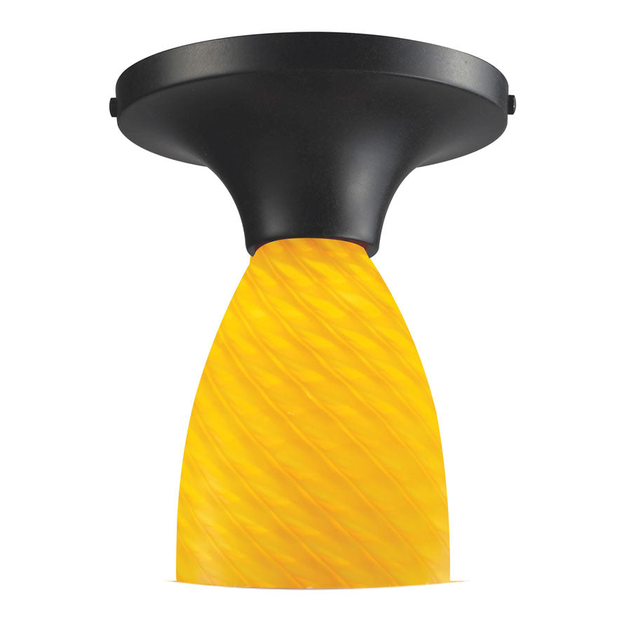 Celina 1-Light Semi-Flush in Dark Rust and Canary Glass