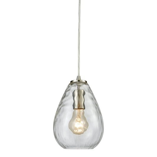 Lagoon 1 Light Pendant in Satin Nickel with Clear Water Glass