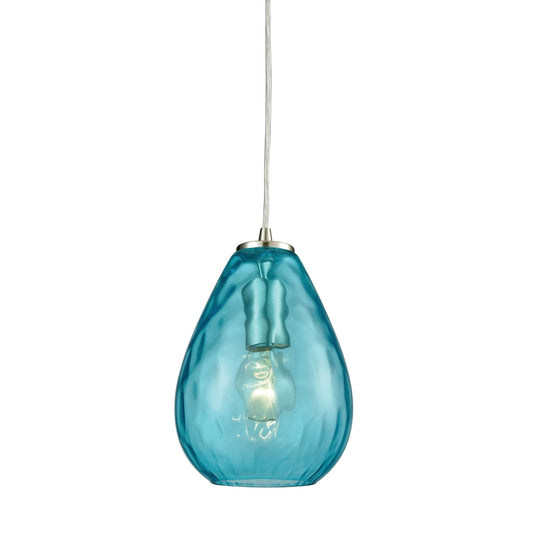 Lagoon 1 Light Pendant in Satin Nickel with Aqua Water Glass