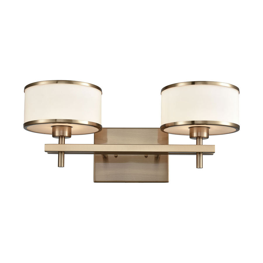 Utica 2 Light Vanity in Satin Brass with Opal White Glass