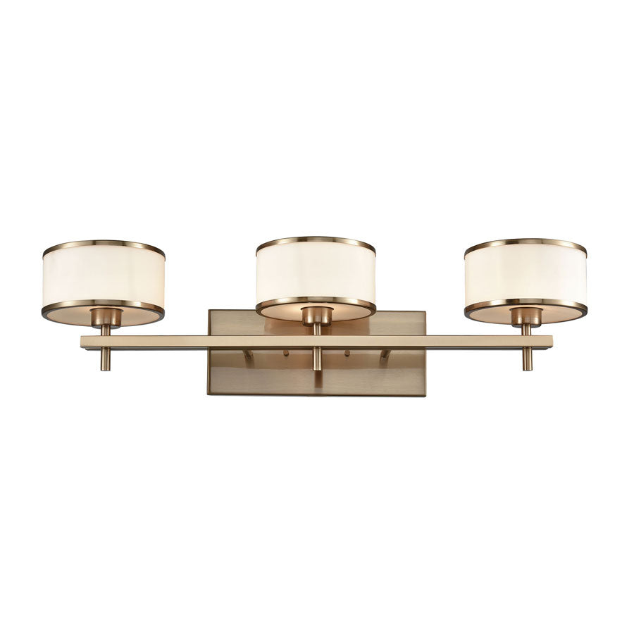 Utica 3 Light Vanity in Satin Brass with Opal White Glass