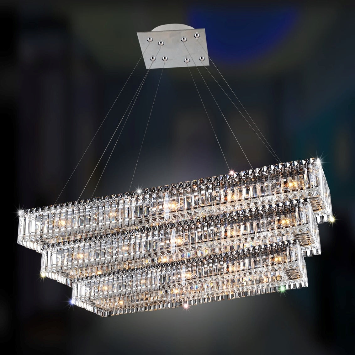 Baguette 43 Inch Rectangular 3 Tier Pendant