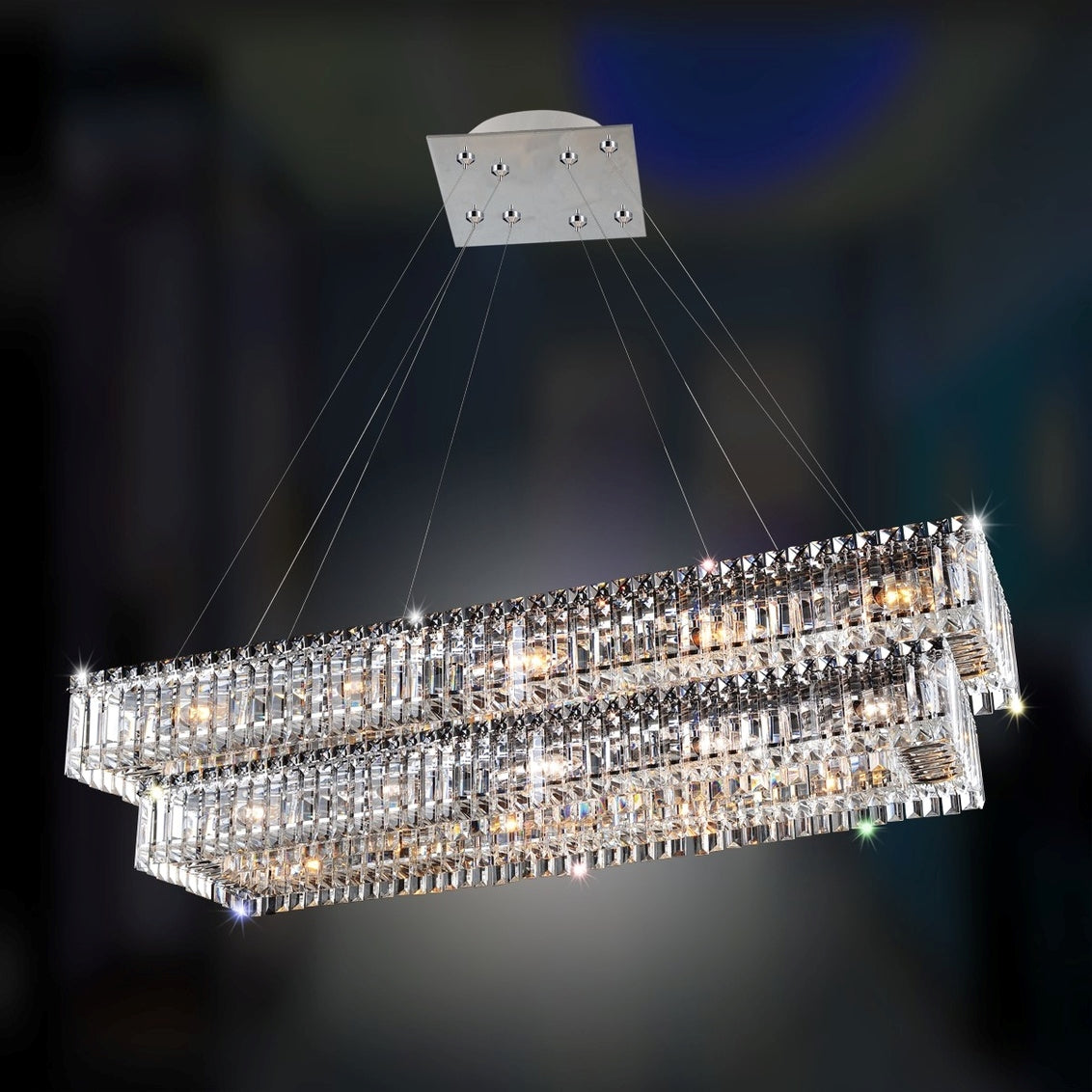 Baguette 43 Inch Rectangular 2 Tier Pendant
