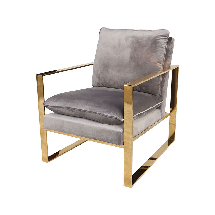 Old Sport Gold Plated Stainless Steel, Foam, and Grey Velvet Armchair