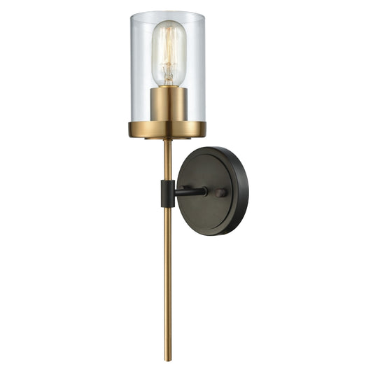 North Haven 1 Light Wall Sconce in Oil Rubbed Bronze with Satin Brass Accents and Clear Glass
