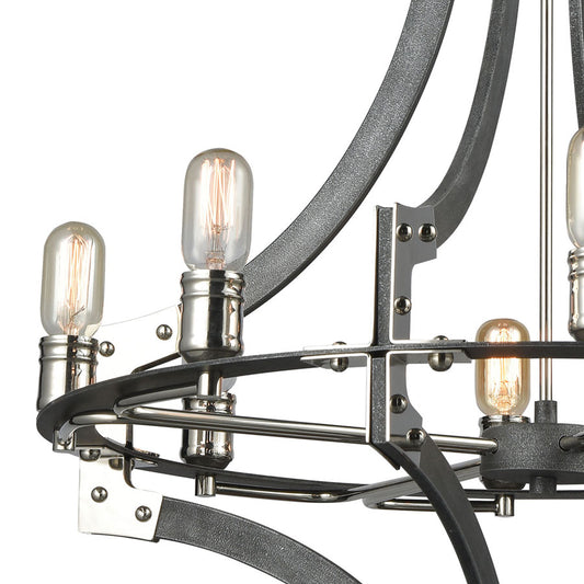 Riveted Plate 8 Chandelier Silverdust Iron/Polished Nickel