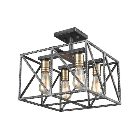 Crossbar 4 Semi Flush Silverdust Iron/Satin Brass