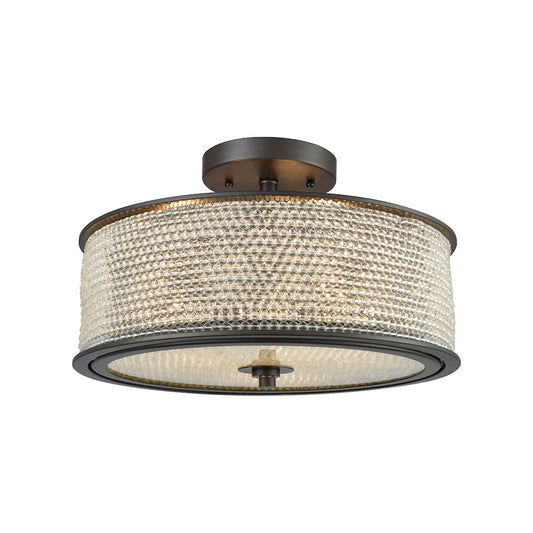 Glass Beads 3 Light Semi Flush in Oil Rubbed Bronze with Clear Glass Balls