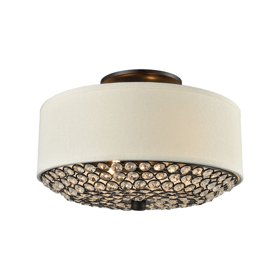 Webberville 2 Light Semi Flush in Oil Rubbed Bronze with Beige Shade and Clear Crystals