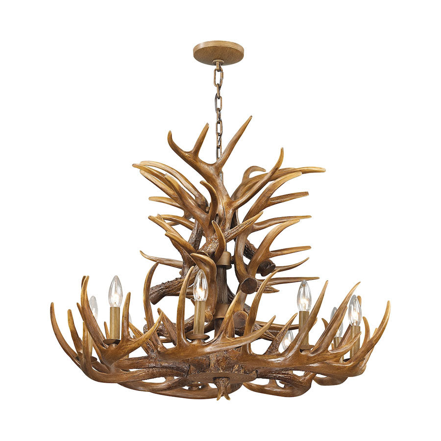 9 Light Chandelier in Wood Brown