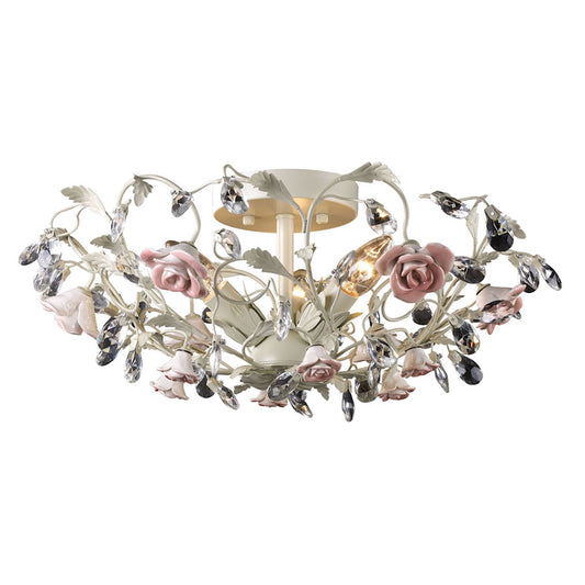 Heritage 3-Light Semi-Flush in Crem and Porcelain Roses