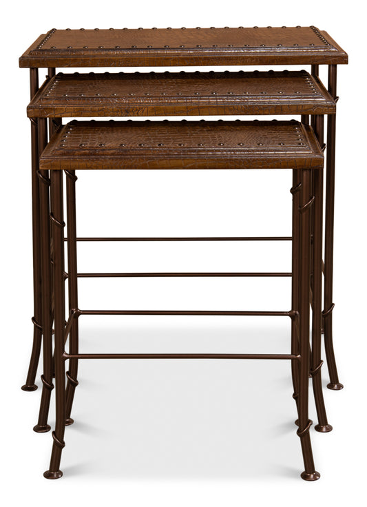 Croc Leather Nesting Tables Set/3