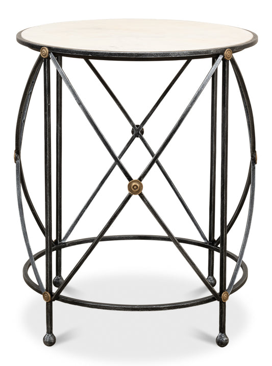 Drum & Fife Lamp Table Aged Wht Marble
