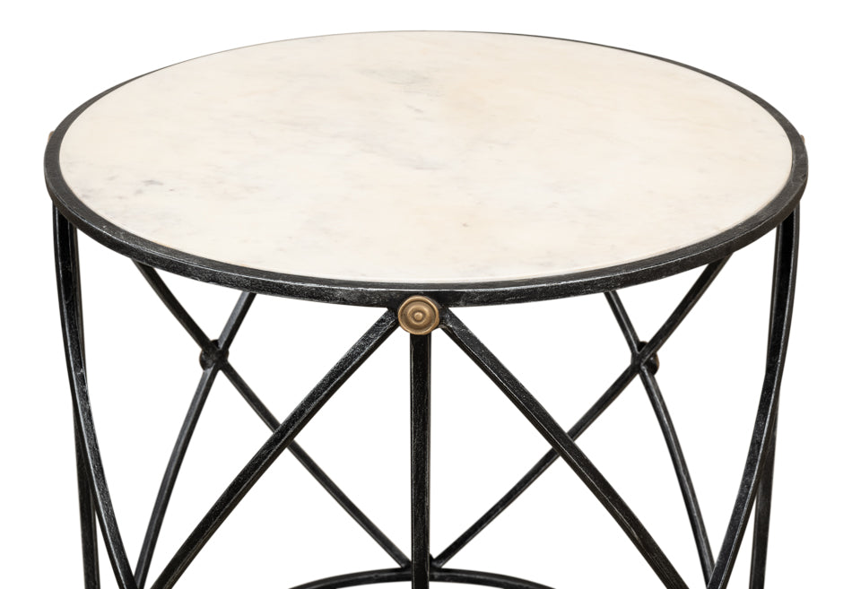 Drum & Fife Lamp Table Aged Wht Marble