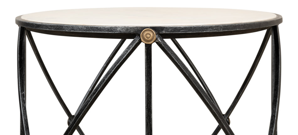 Drum & Fife Lamp Table Aged Wht Marble