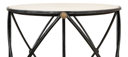 Drum & Fife Lamp Table Aged Wht Marble