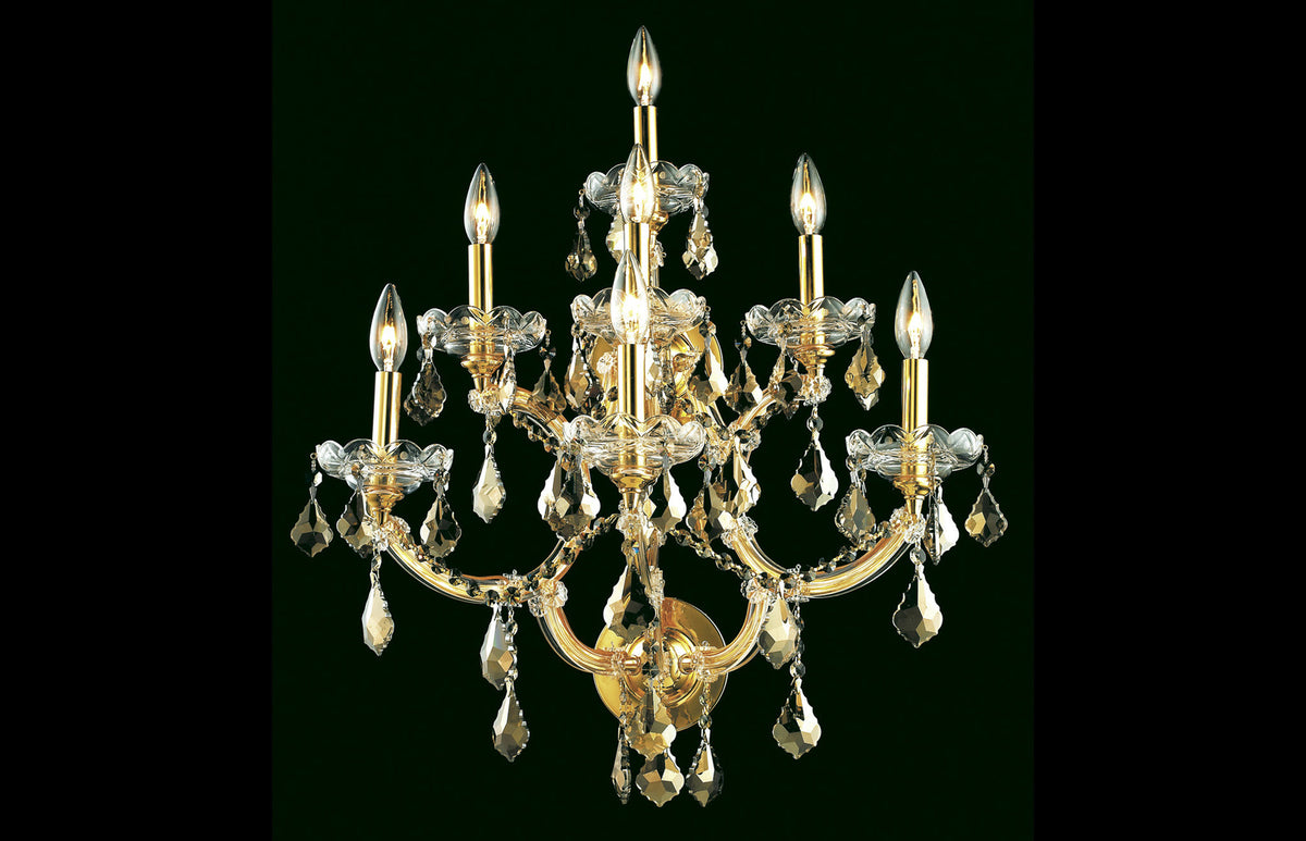 Maria Theresa 7 light Gold Wall Sconce Golden Teak (Smoky) Royal Cut Crystal