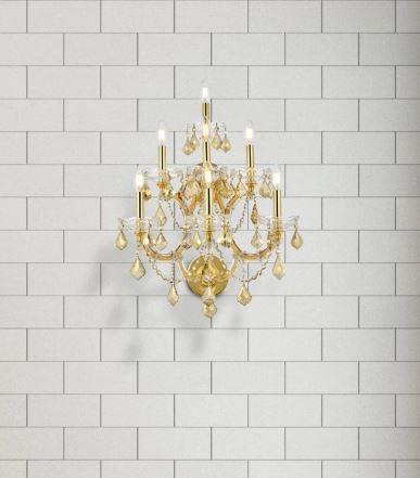 Maria Theresa 7 light Gold Wall Sconce Golden Teak (Smoky) Royal Cut Crystal