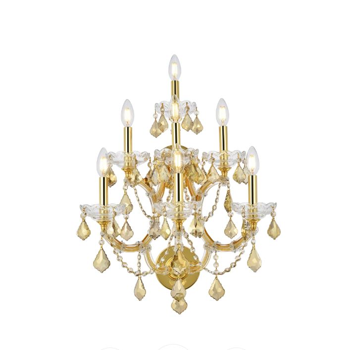 Maria Theresa 7 light Gold Wall Sconce Golden Teak (Smoky) Royal Cut Crystal