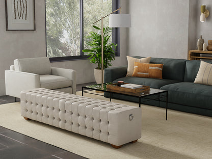Beam Bench Tufted Beige Linen