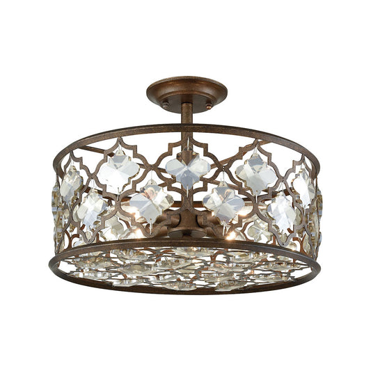 Armand 4 Light Semi Flush in Weathered Bronze with Champagne Plated Crystal