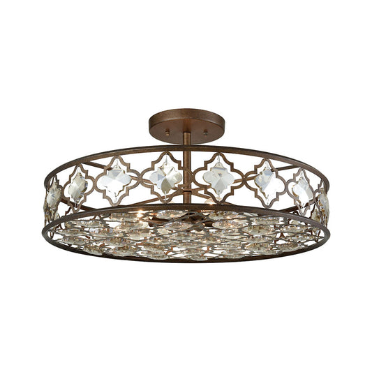 Armand 8 Light Semi Flush in Weathered Bronze with Champagne Plated Crystal