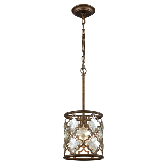 Armand 1 Light Pendant in Weathered Bronze with Champagne Plated Crystal