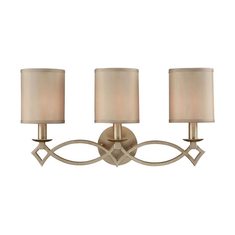 Estonia 3 Light Vanity in Aged Silver with Beige Half-Shades