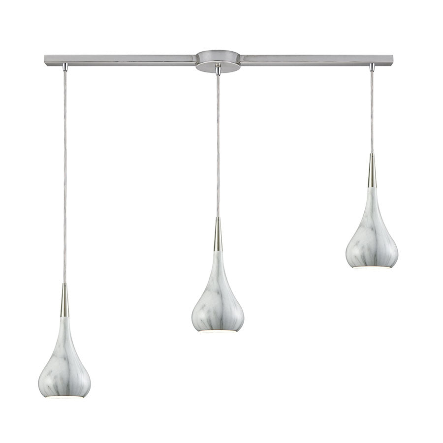Lindsey 3 Light Linear Bar Fixture in Satin Nickel with Marble Print Shade
