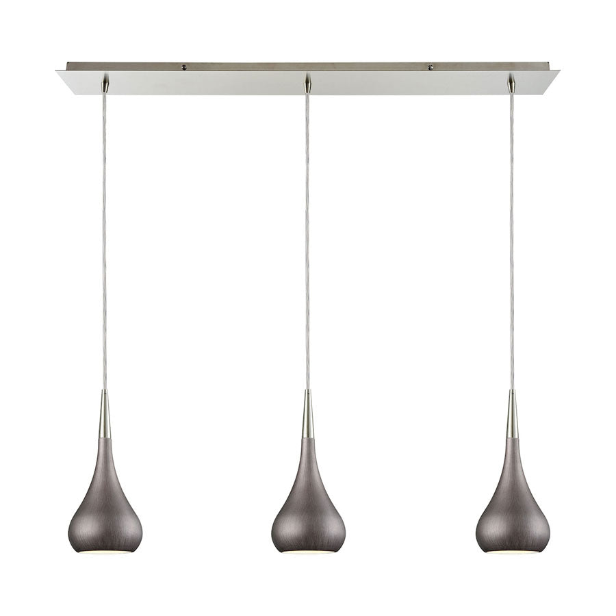 Lindsey 3 Light Linear Pan Fixture in Satin Nickel with Weathered Zinc Shade