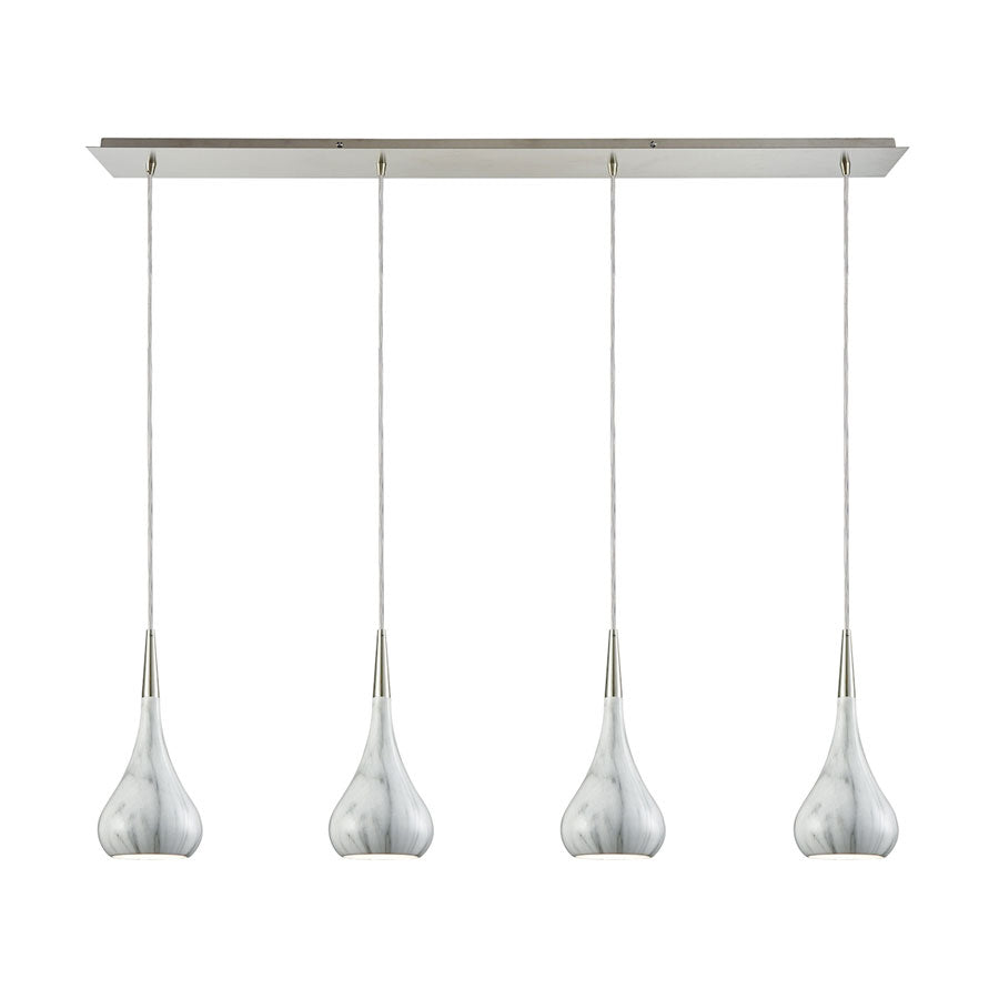 Lindsey 4 Light Linear Pan Fixture in Satin Nickel with Marble Print Shade