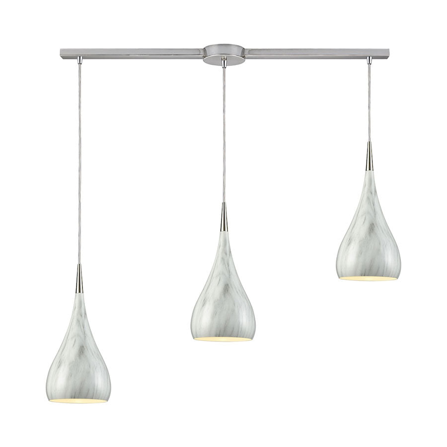 Lindsey 3 Light Linear Bar Fixture in Satin Nickel with Marble Print Shade
